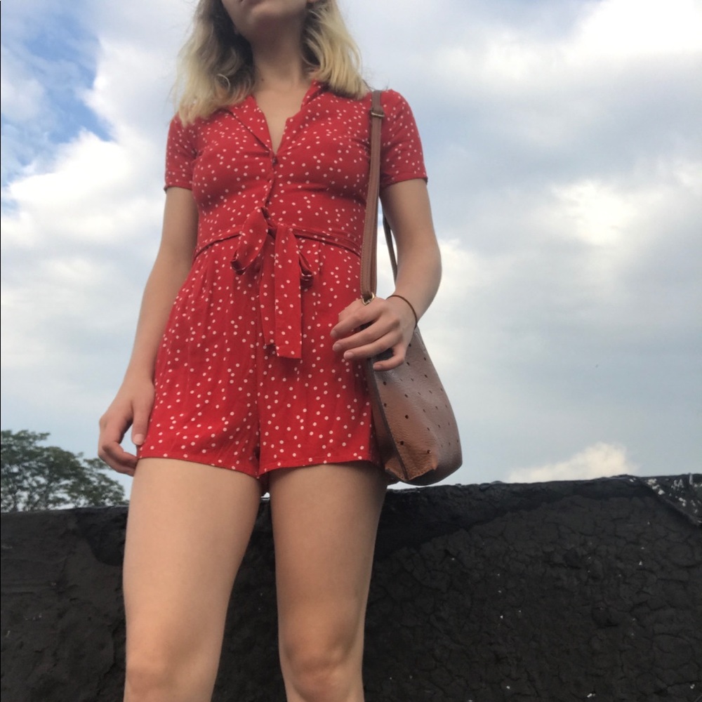 Retro red polka dot romper
